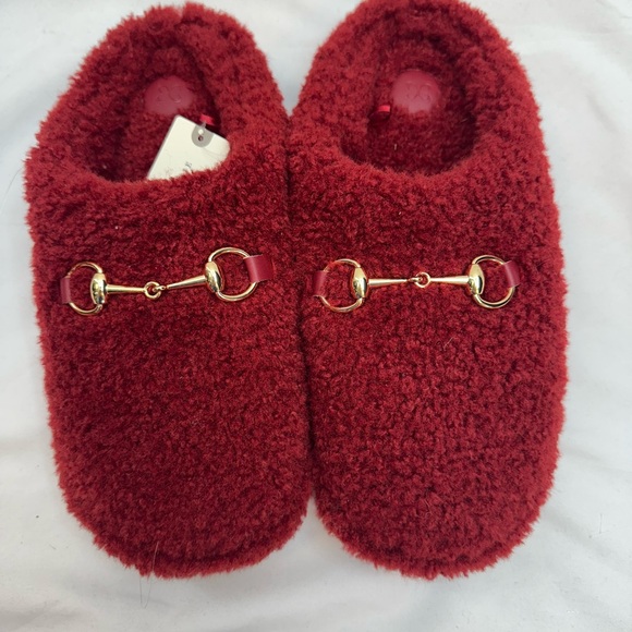 Maeve Anthropologie Red Fuzzy Sherpa Slides Slippers 8-9 NWTS - Picture 2 of 5